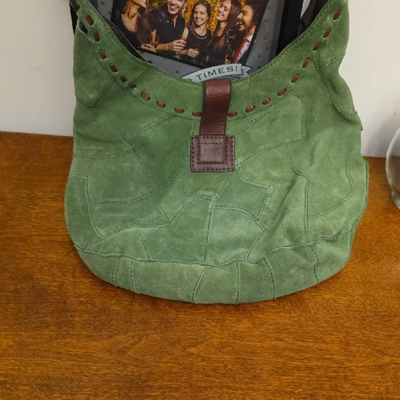 Lucky Brand Green Suede Hobo Bag with Brown Details - Picture 2 of 4